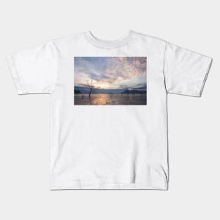 Dead tree in muddy beach at twilight low tide Kids T-Shirt